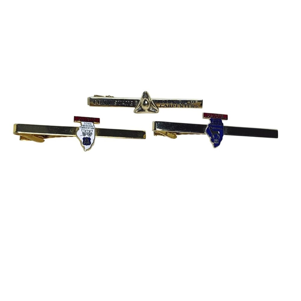 Lot of 3 Gold Tone Illinois Council Of Carpenters Tie Bars (5896)